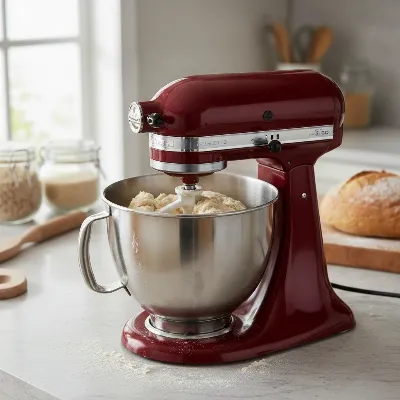 KitchenAid 7-Quart Bowl-Lift Stand Mixer kneading dough in a large stainless steel bowl